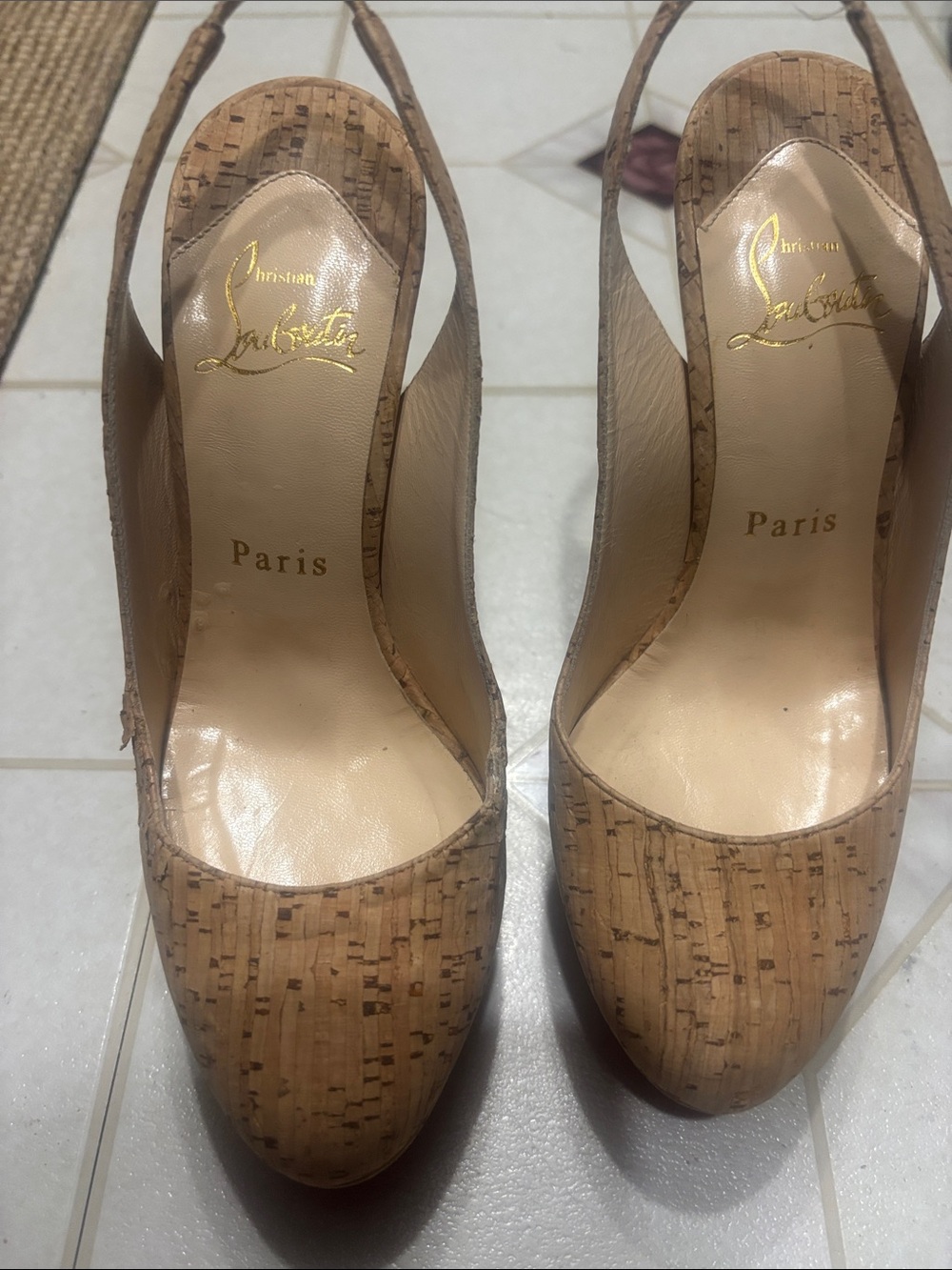 Christian Louboutin Cork Slingback Pumps in Nude